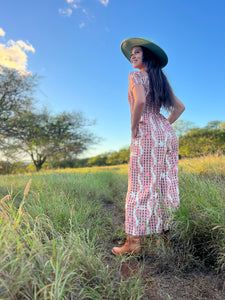 Pink/Brown Palaka w/Pikake and Lokelani Lei Jumpsuit