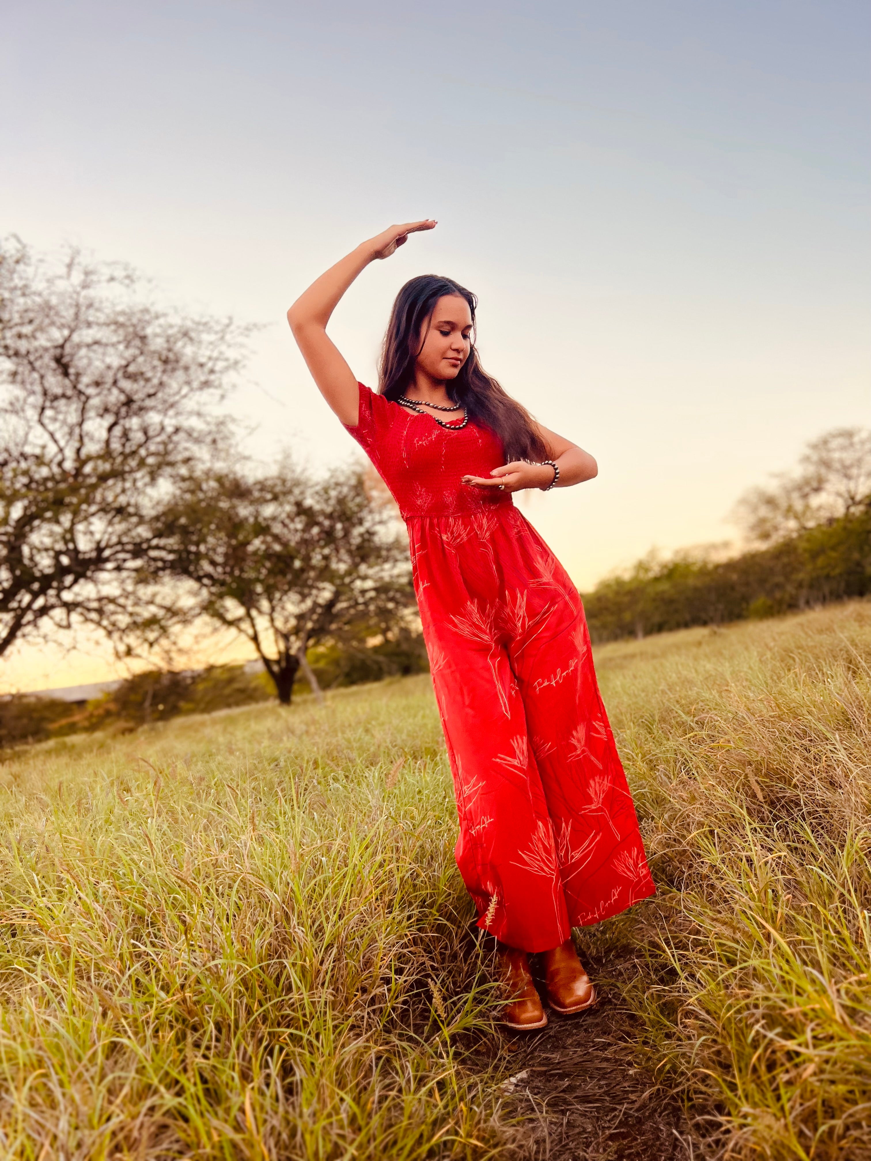 Red and Gold Bird of Paradise Jumpsuit